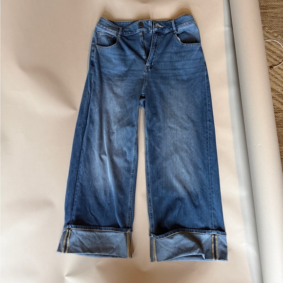 Halara Flex™ High Waisted Pockets Rolled Hem Wide Leg Washed Casual Jeans *1 - Picture 1 of 6